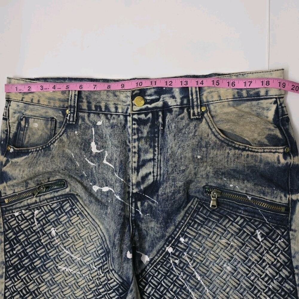 Côte de Nuits Distressed Moto Jeans Acid Wash Paint Splatter 38x34 Streetwear - Picture 7 of 11